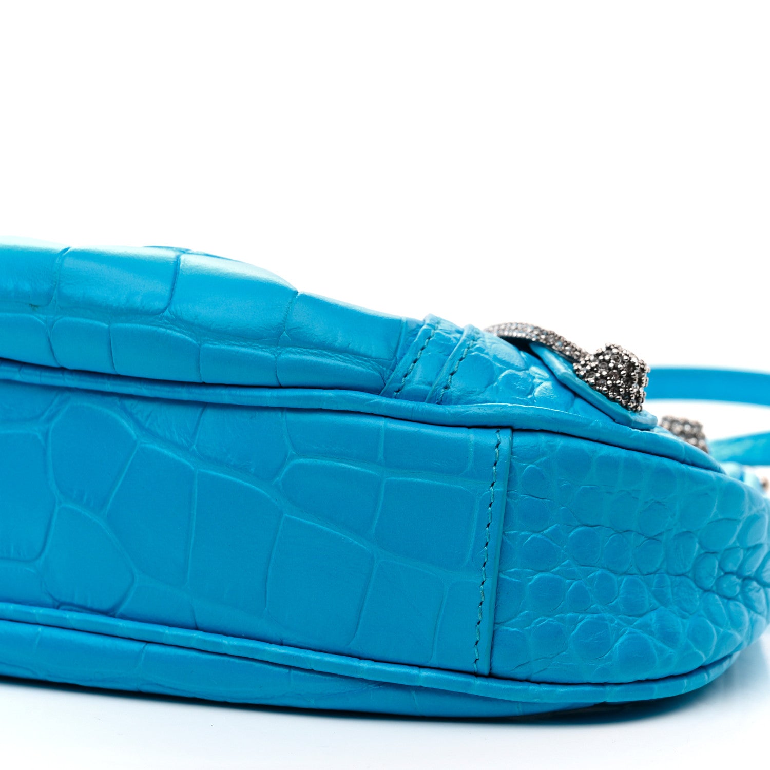 Balenciaga Extra Supple Calfskin Crocodile Embossed Crystal Mini Le Cagole Purse With Chain Cyan 11 of 11