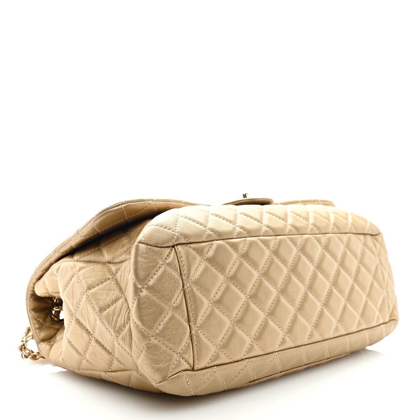 Metallic Calfskin Quilted Small XXL Travel Flap Bag Gold
