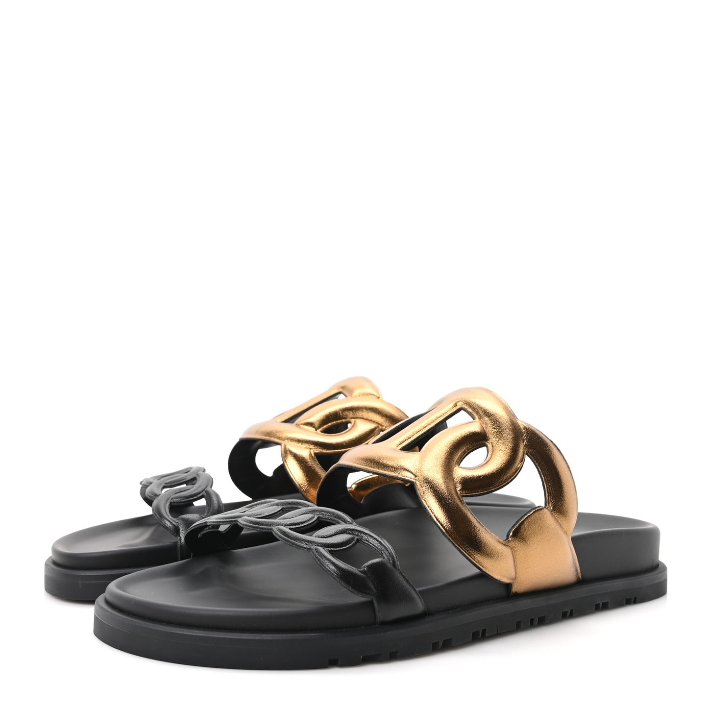 Metallic Nappa Extra Sandals 37 Black Gold