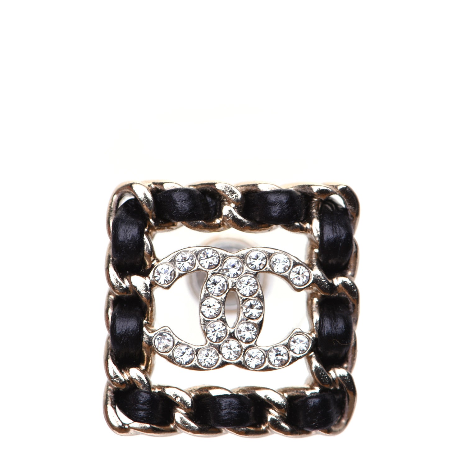 Chanel Crystal Lambskin Chain Sergeant Stud Earrings Black Gold 5 of 9