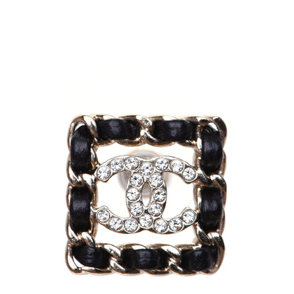 Chanel Crystal Lambskin Chain Sergeant Stud Earrings Black Gold 5 of 9