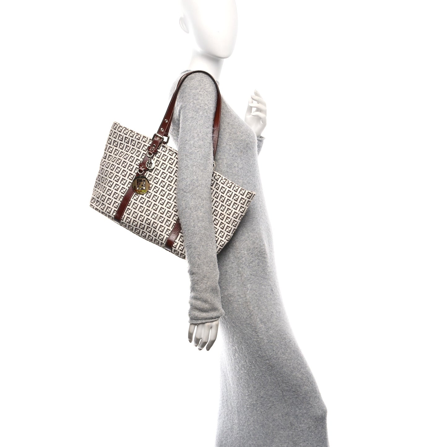 Zucchino Large Charm Shopping Tote White Brown