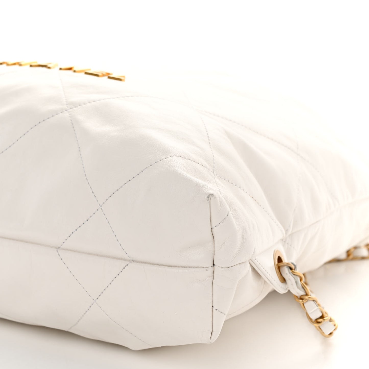 Shiny Calfskin Quilted Chanel 22 Backpack White