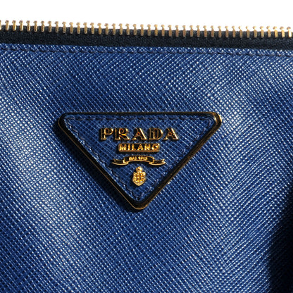 Prada Saffiano Lux Bi-Color Medium Double Zip Tote Bluette Cobalto 4 of 9