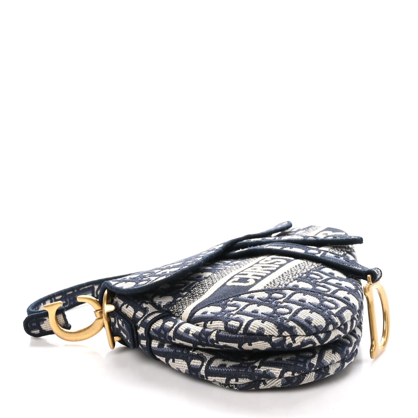 Oblique Embroidered Saddle Bag Blue