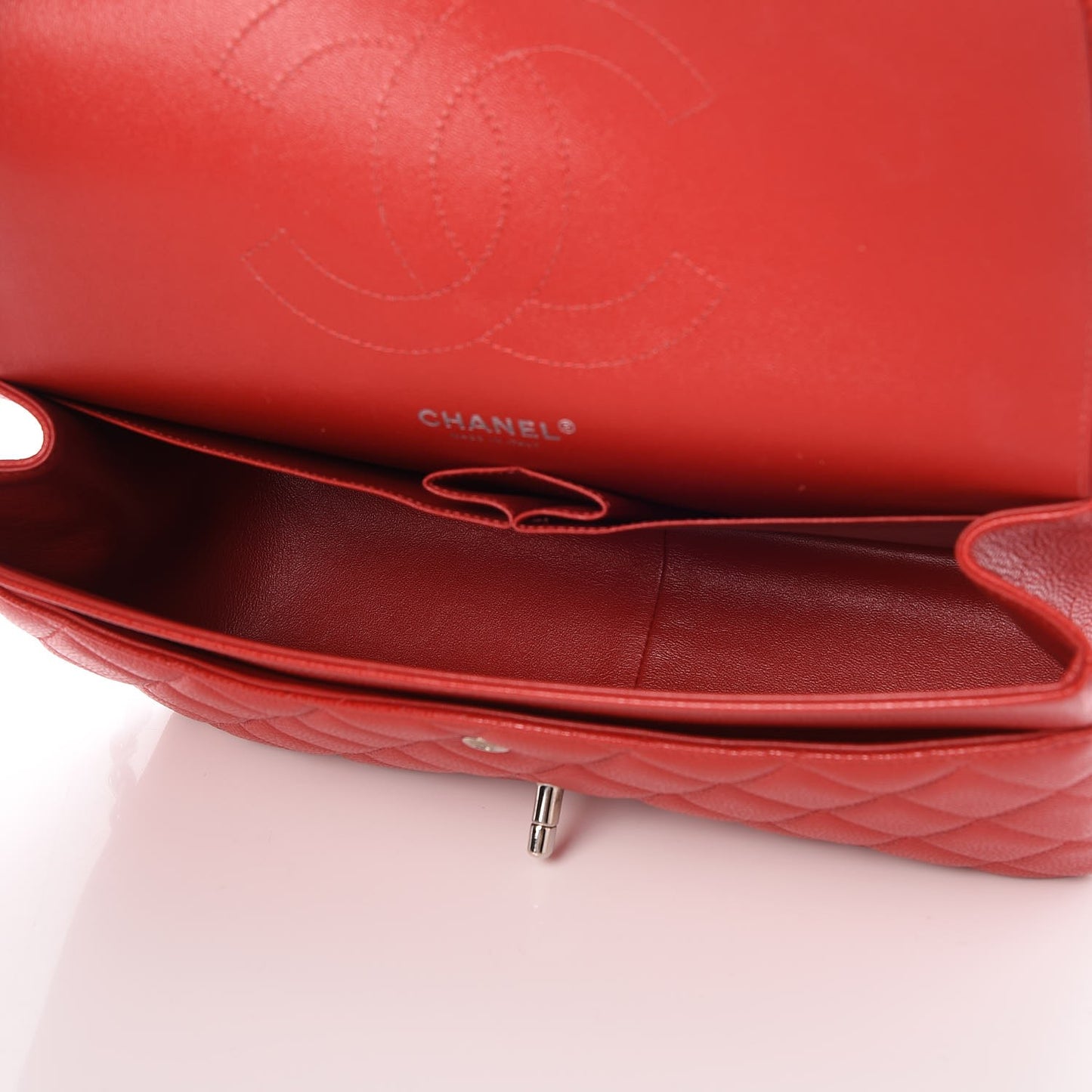 Caviar Quilted Jumbo Double Flap Red