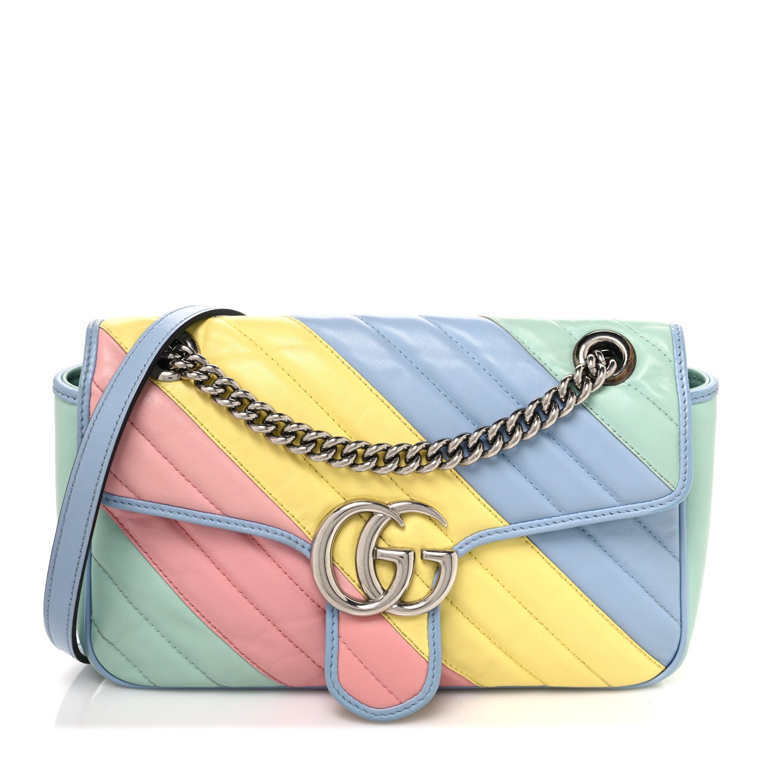 Gucci Calfskin Matelasse Diagonal Small GG Marmont Shoulder Bag Multicolor Pastel 1 of 10