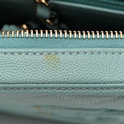 Chanel Caviar Quilted Medium CC Filigree Vanity Case Light Blue 6 of 10