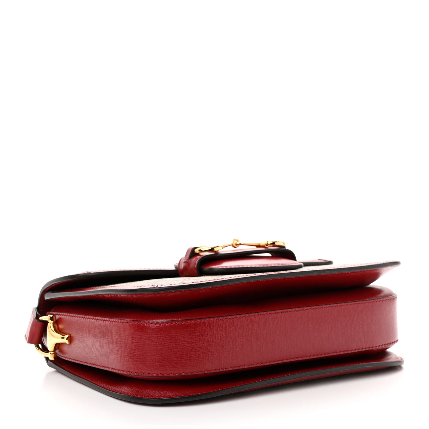 GG Supreme Monogram Azalea Calfskin Horsebit 1955 Shoulder Bag Beige Ebony New Cherry Red