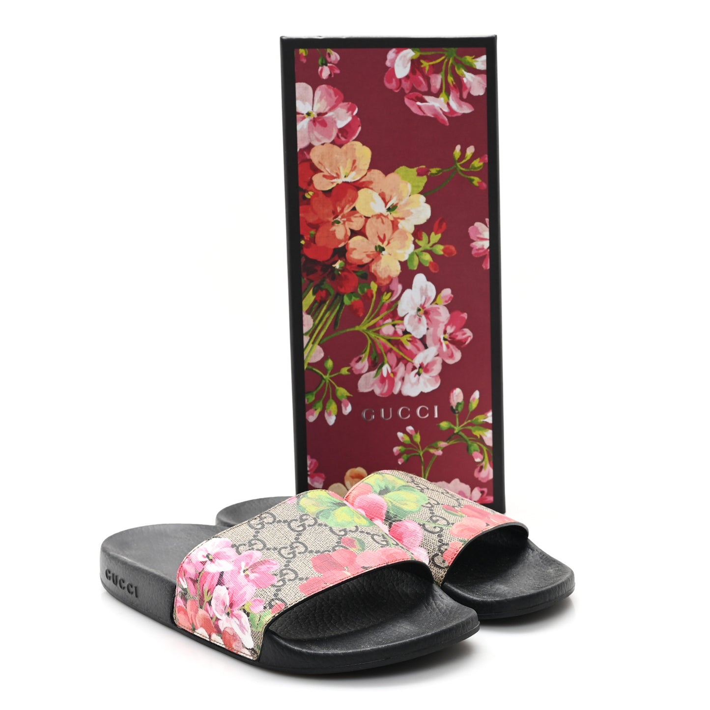 GG Supreme Monogram Blooms Slide Sandals 38 Beige Multicolor