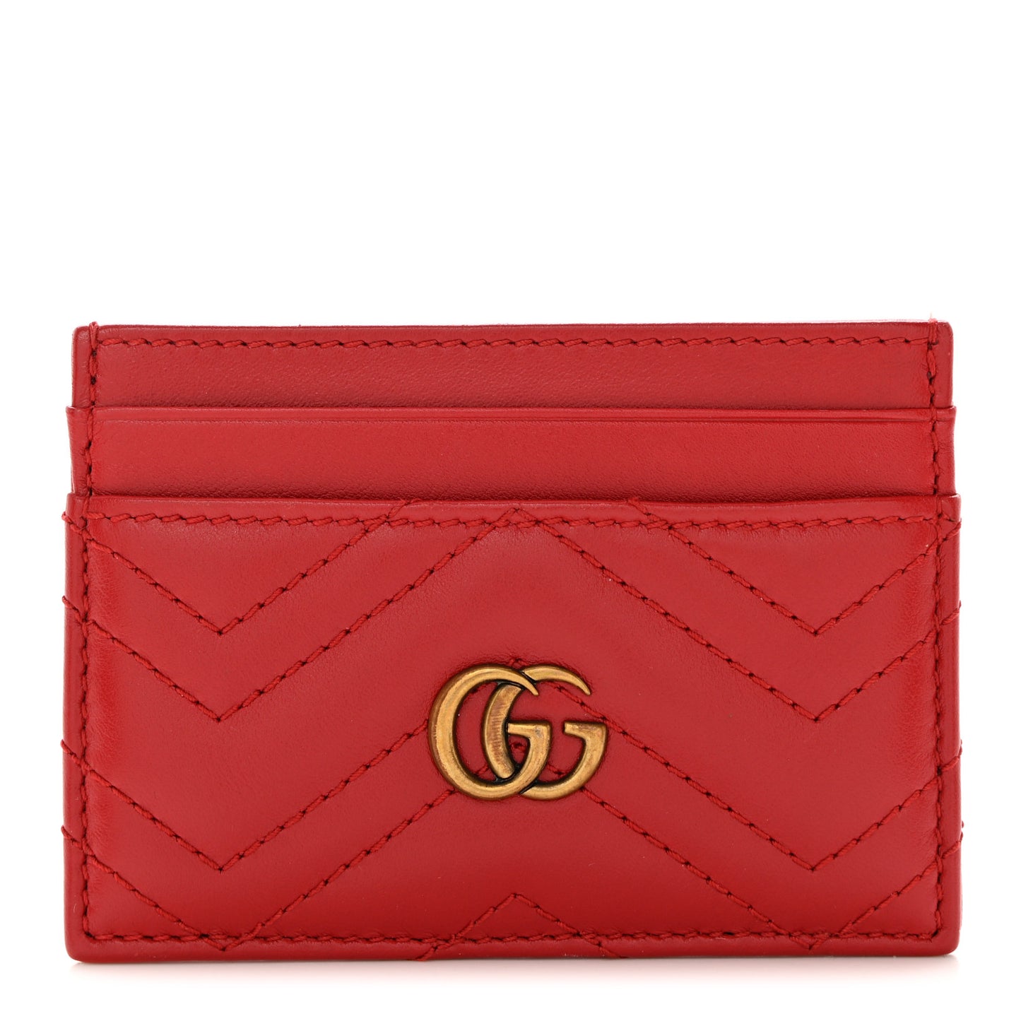 Calfskin Matelasse GG Marmont Card Holder Hibiscus Red