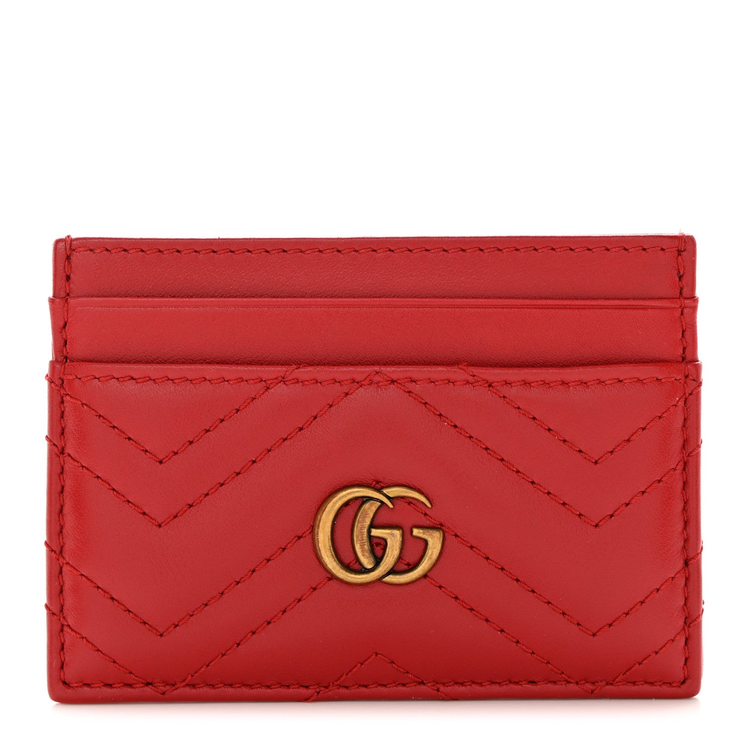 Gucci Calfskin Matelasse GG Marmont Card Holder Hibiscus Red 1 of 6