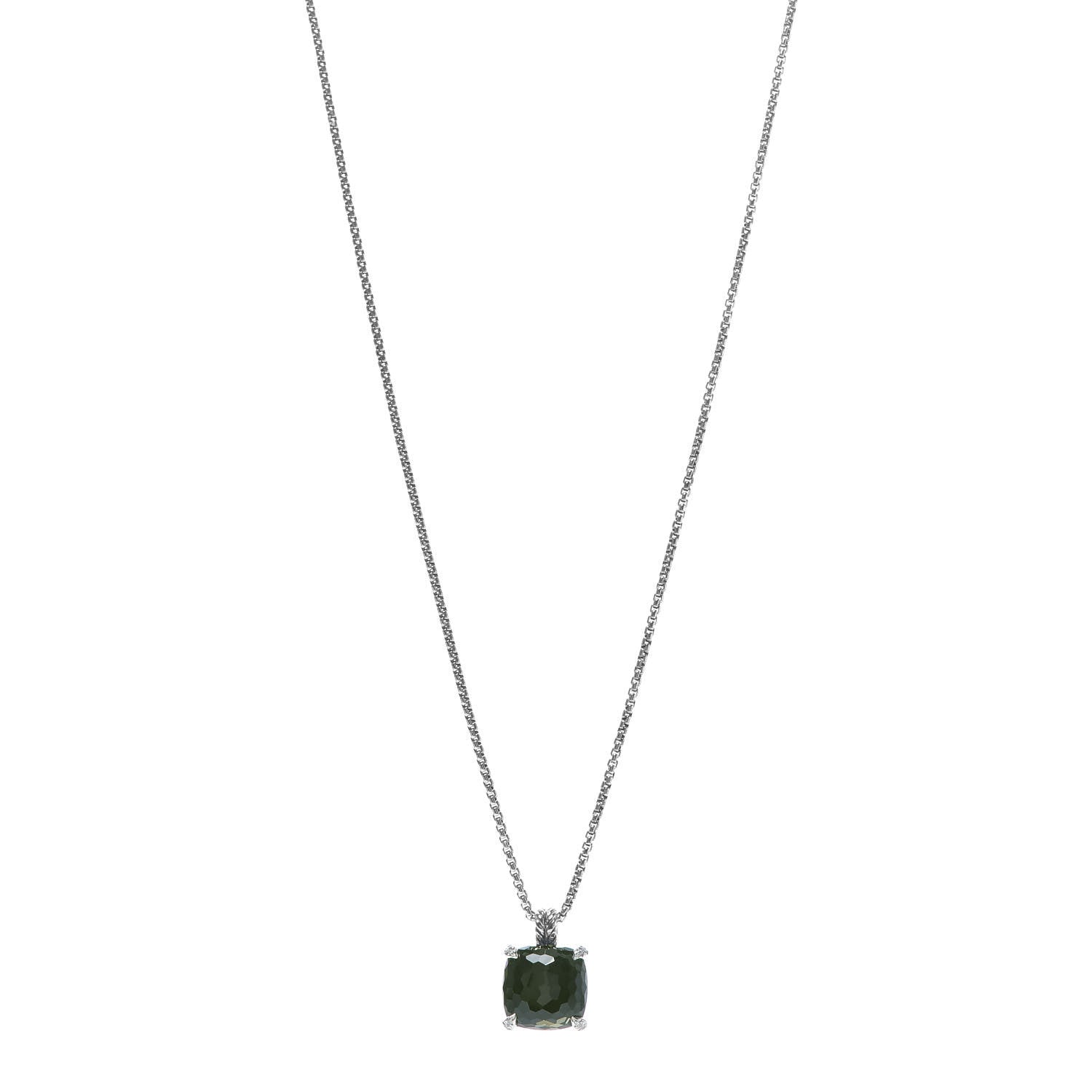 David Yurman Sterling Silver Diamond Green Orchid 14mm Chatelaine Pendant Necklace 1 of 6