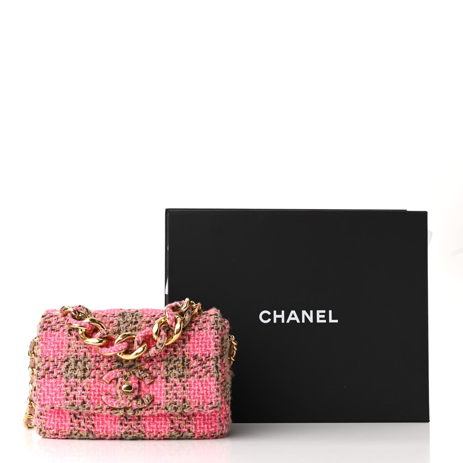 Chanel Wool Tweed Quilted Small Elegant Chain Flap Pink Brown 11 of 11