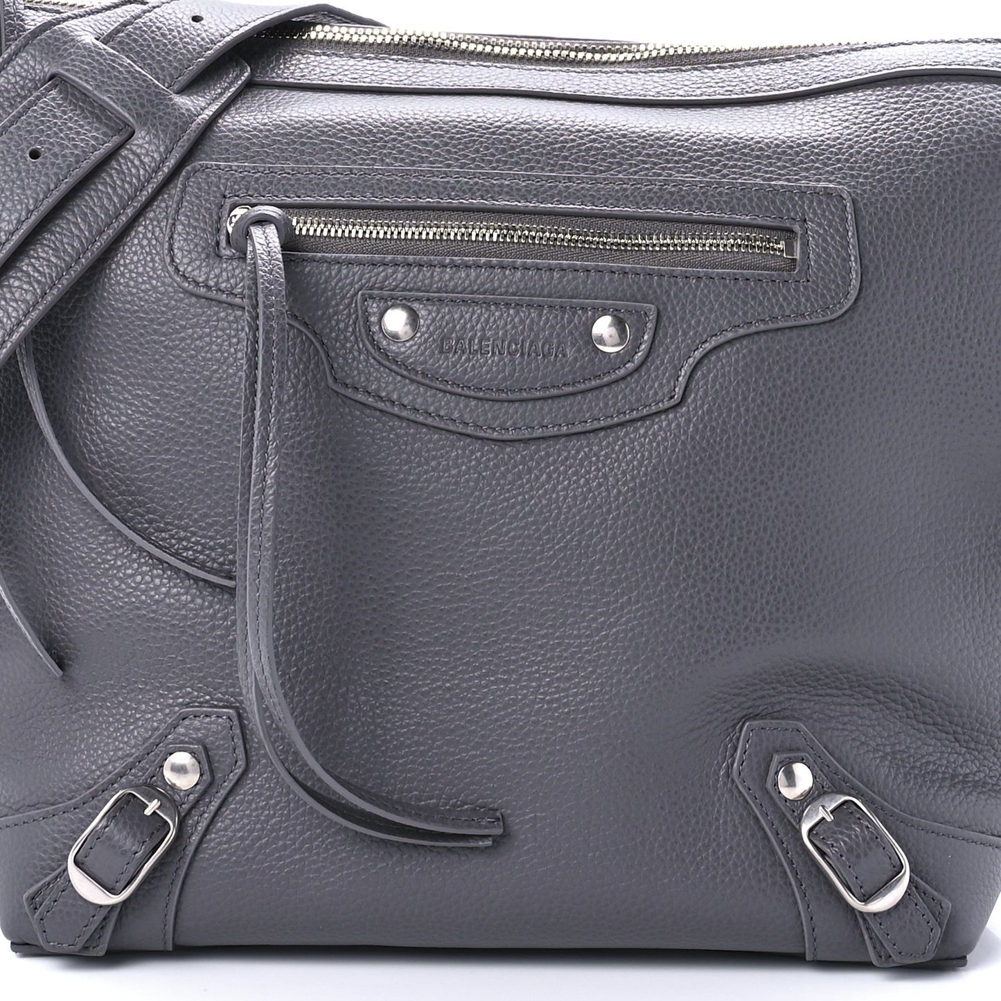 Grained Calfskin Silver Hardware Small Neo Classic Hobo Dark Grey