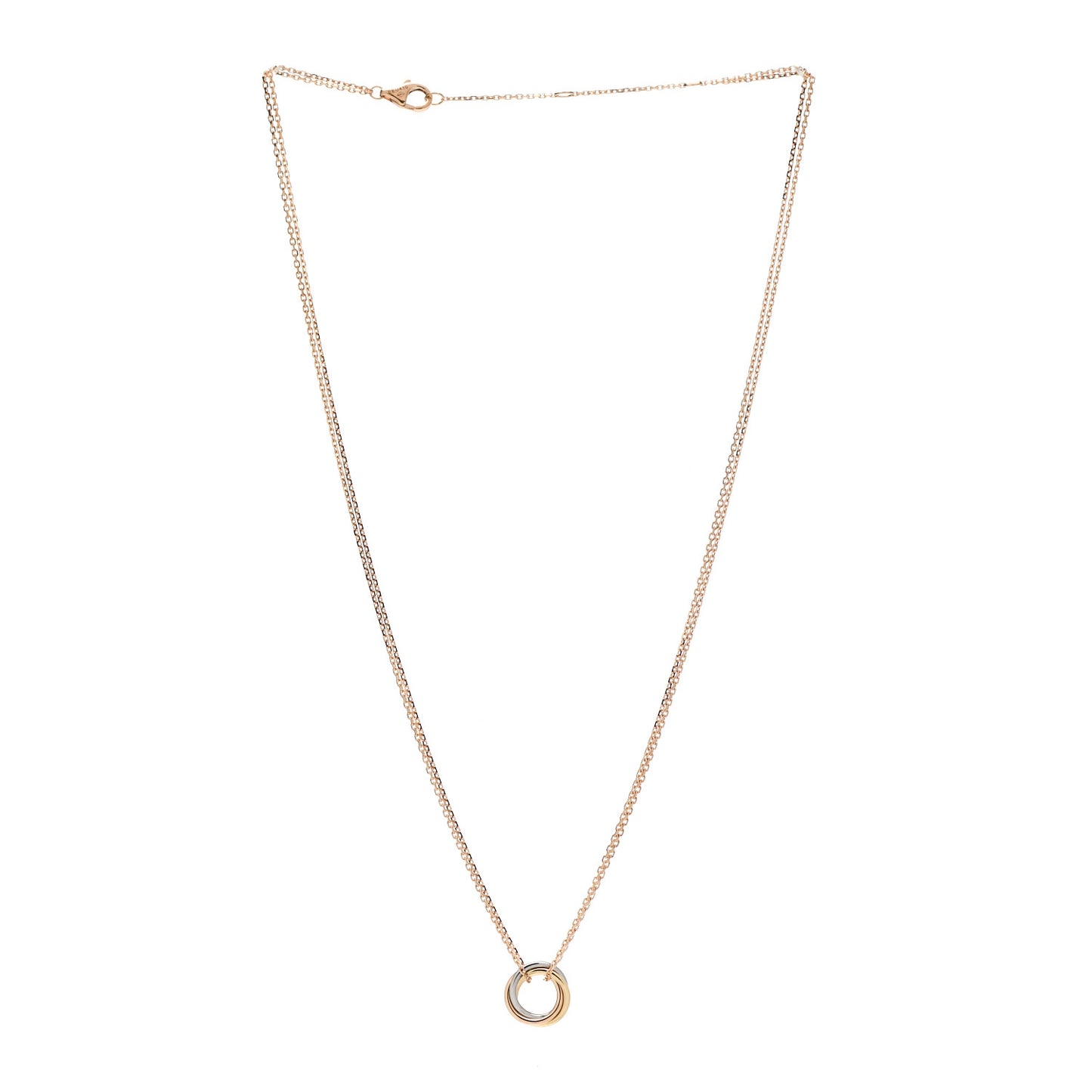 18K Pink Yellow White Gold Trinity Double Chain Pendant Necklace