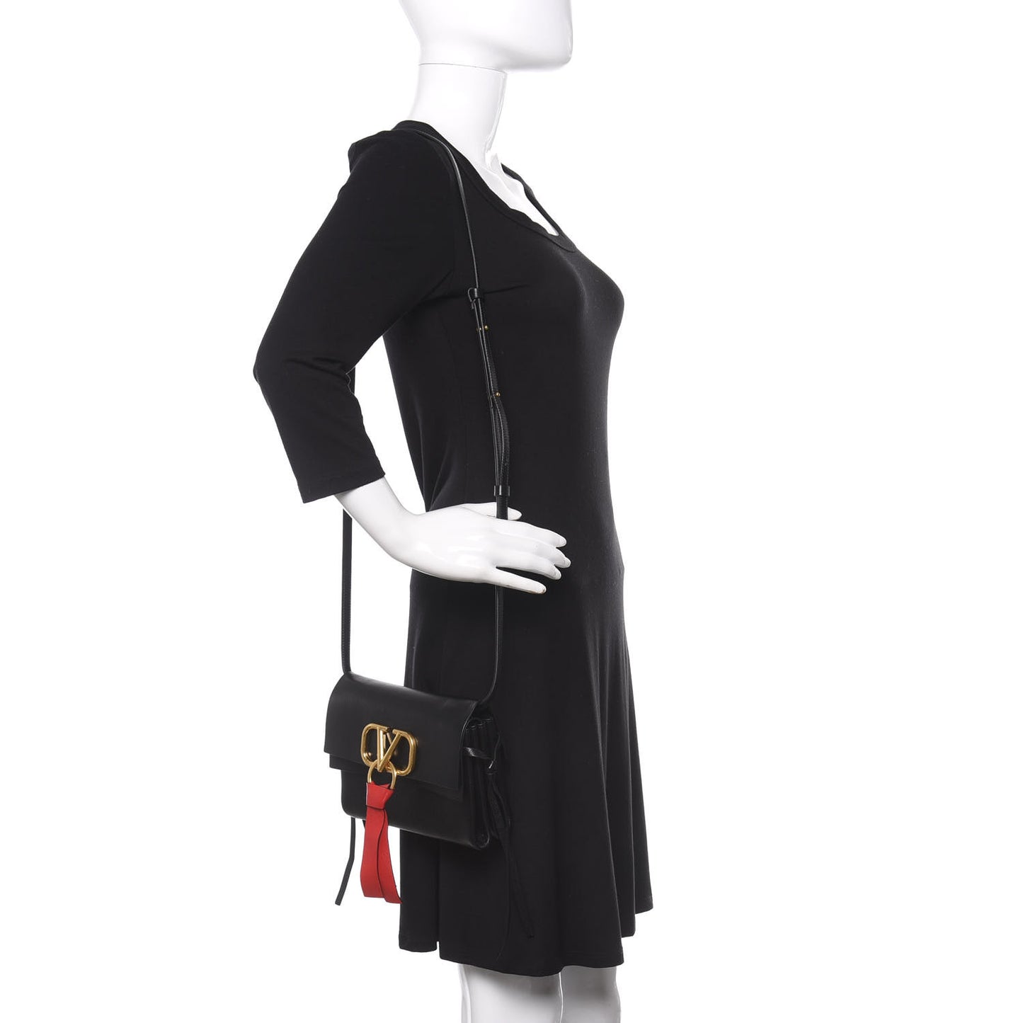 Smooth Calfskin Small VRing Crossbody Bag Black
