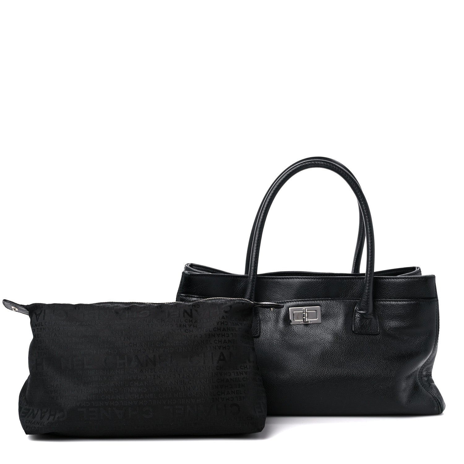 Chanel Calfskin Mademoiselle Lock Cerf Shopper Tote Black 1 of 15