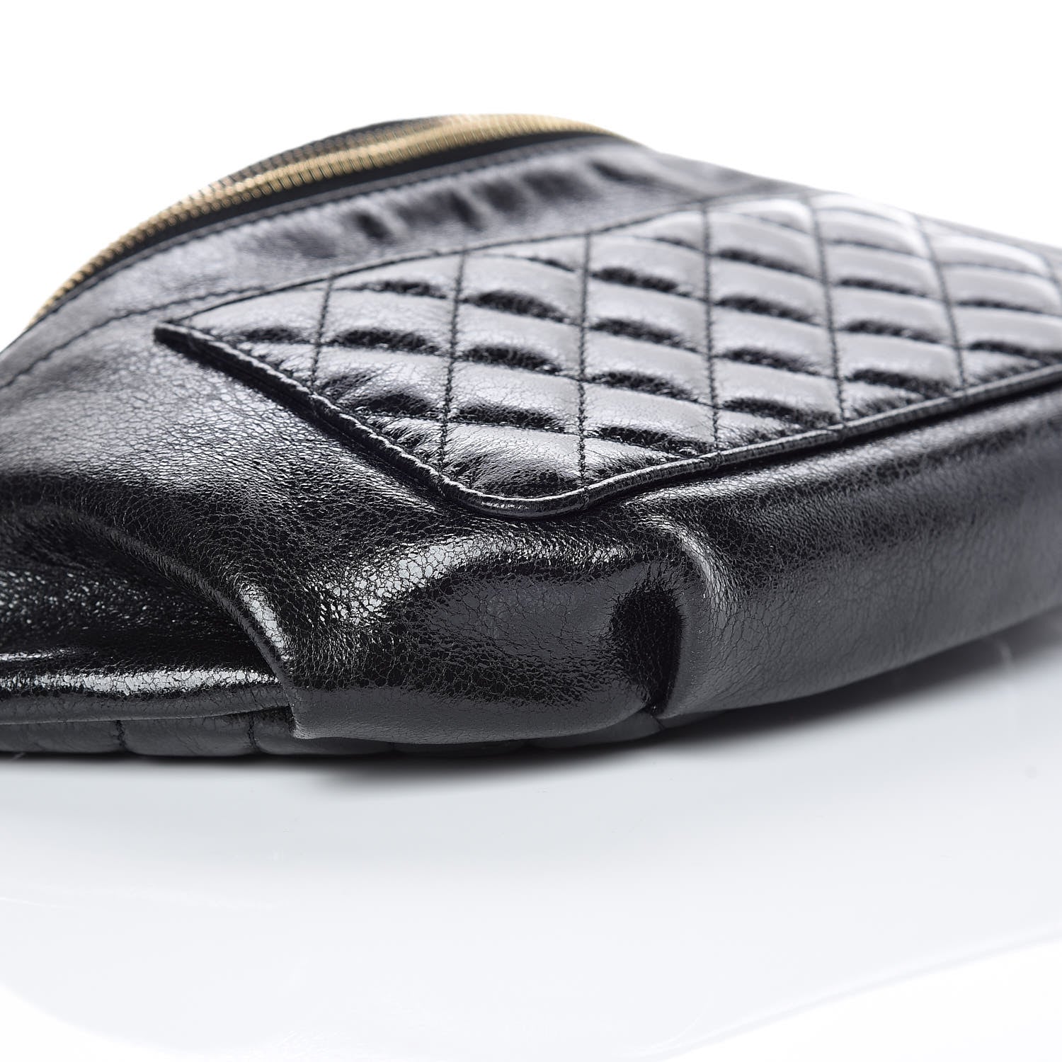 Chanel Crumpled Glazed Lambskin Quilted Waist Bag Fanny Pack Black 5 of 9
