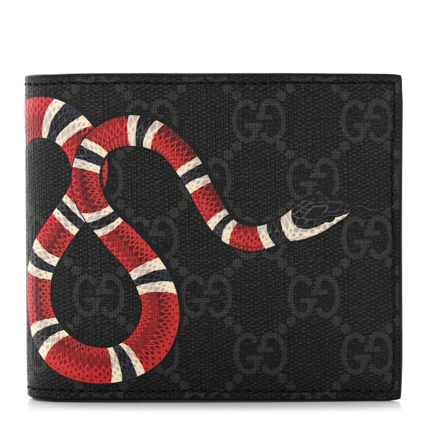 Gucci GG Supreme Monogram Kingsnake Nice Bi-Fold Wallet Black Grey 1 of 8