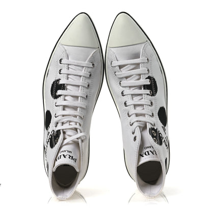 Prada Canvas Polka Dot Point Toe High Top Sneakers 37 White Black 2 of 11