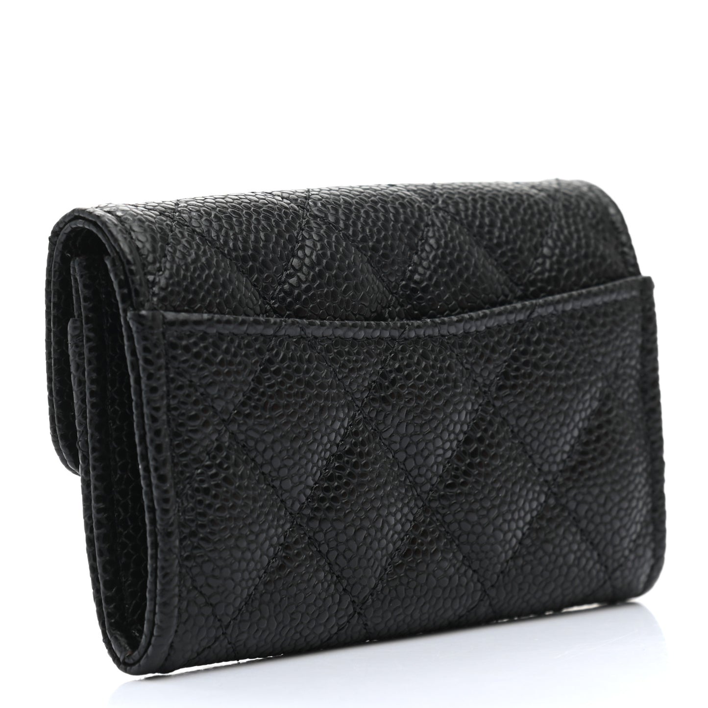 Caviar Quilted Flap Card Holder Wallet Black