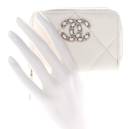 Chanel Lambskin Quilted Chanel 19 Zip Around Coin Purse Wallet White 2 of 7