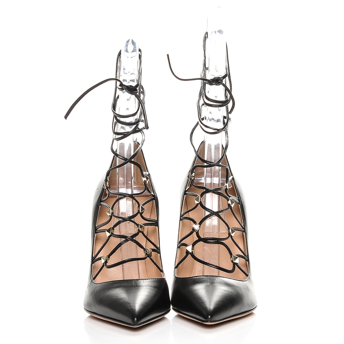 Nappa Rockstud Gladiator Lace Up Pumps 36 Black