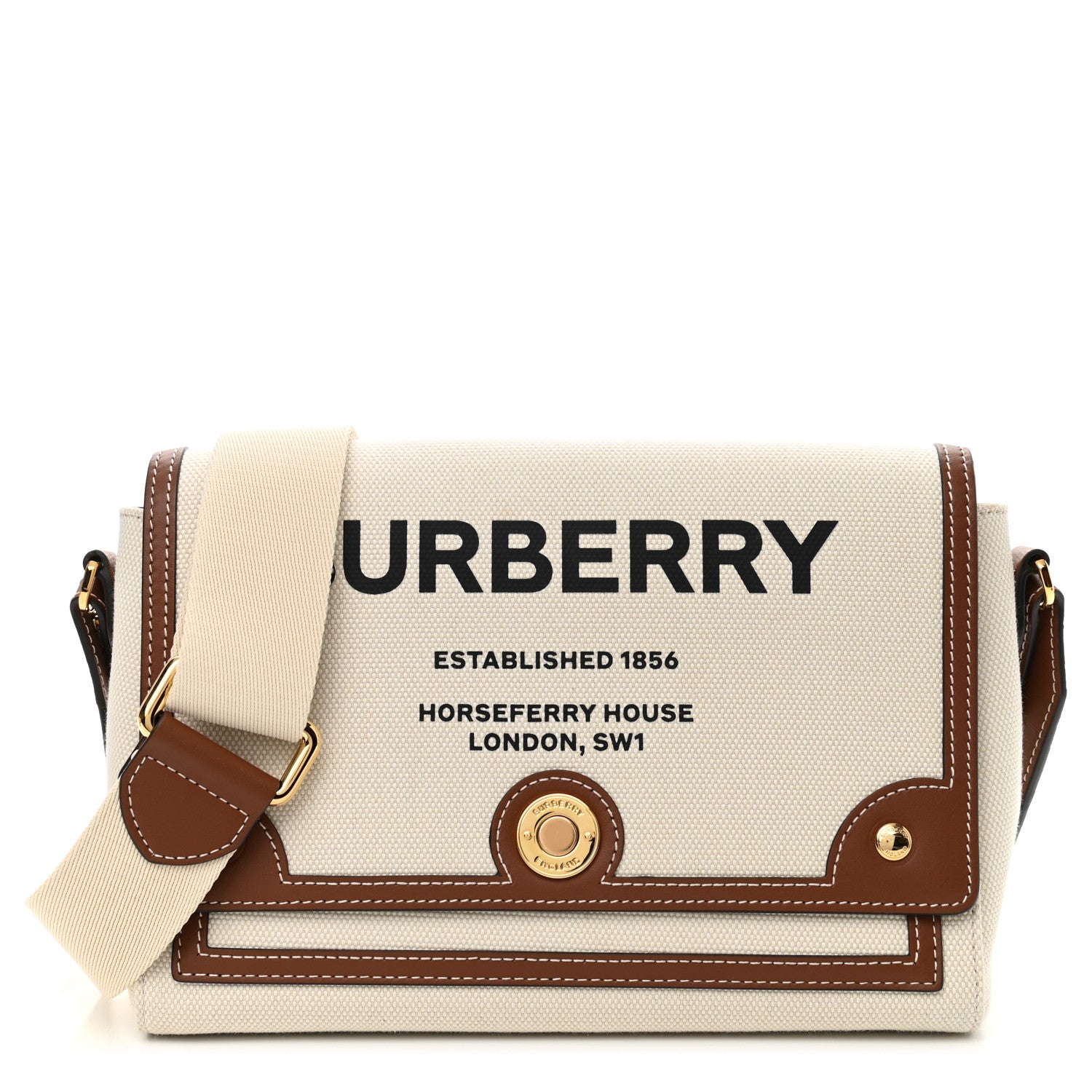Burberry Canvas Horseferry Print Note Crossbody Bag Natural Tan 1 of 9