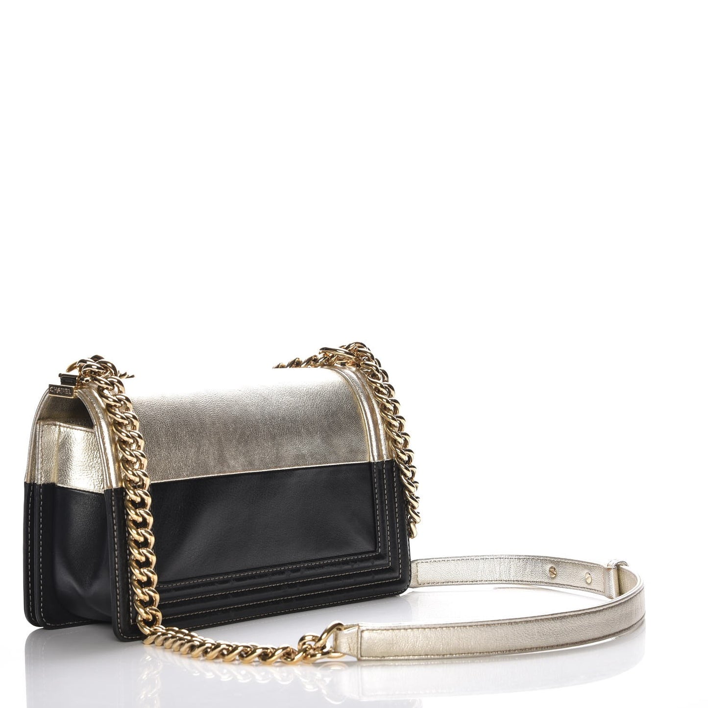 Metallic Goatskin Calfskin Medium Boy Flap Gold Black