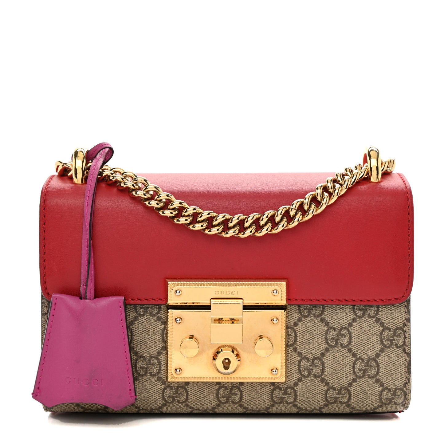 GG Supreme Monogram Calfskin Small Padlock Shoulder Bag Beige Hibiscus Red New Rosette