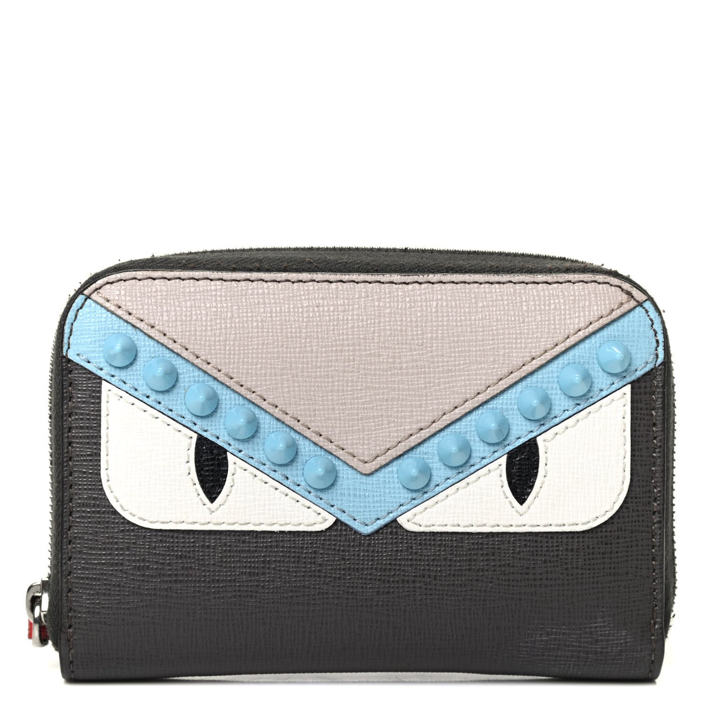 Vitello Elite Monster Eyes Studded Mini Zip Around Wallet Carbone White Multicolor