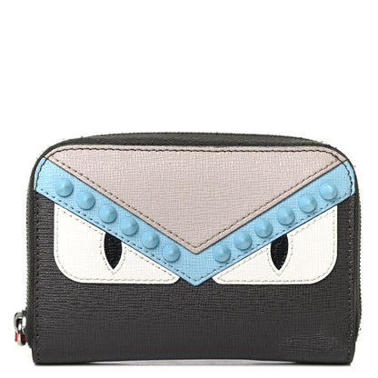 Fendi Vitello Elite Monster Eyes Studded Mini Zip Around Wallet Carbone White Multicolor 1 of 4