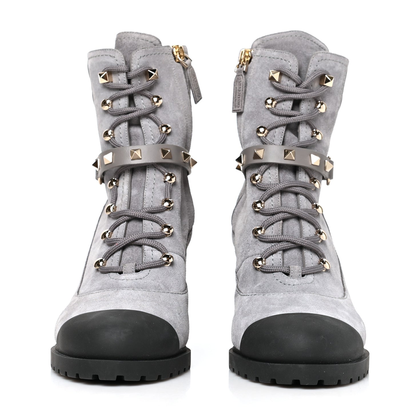 Suede Rockstud Cap Toe Combat Boots 40 Titanium