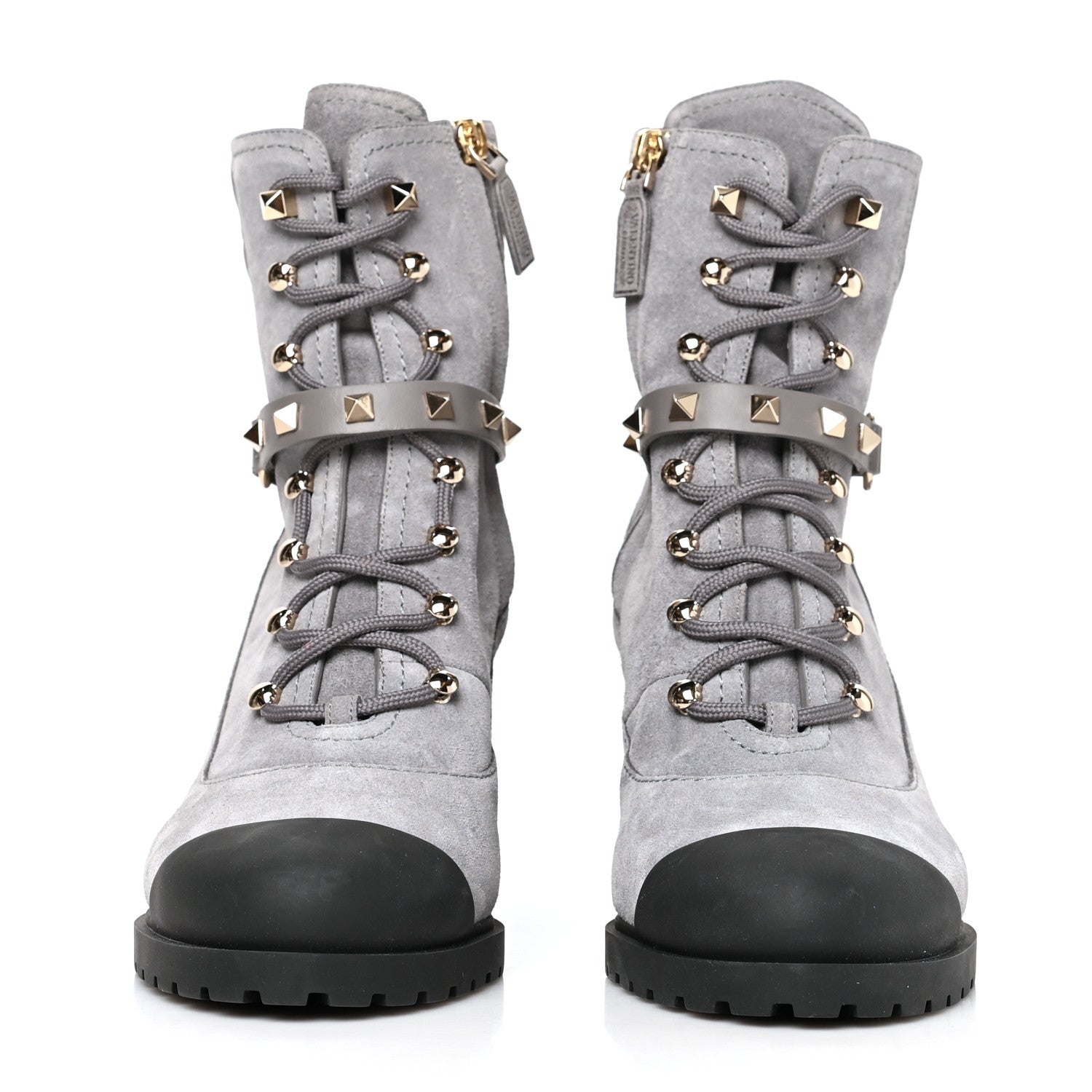 Valentino Garavani Suede Rockstud Cap Toe Combat Boots 40 Titanium 2 of 7