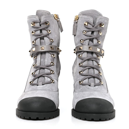 Valentino Garavani Suede Rockstud Cap Toe Combat Boots 40 Titanium 2 of 7