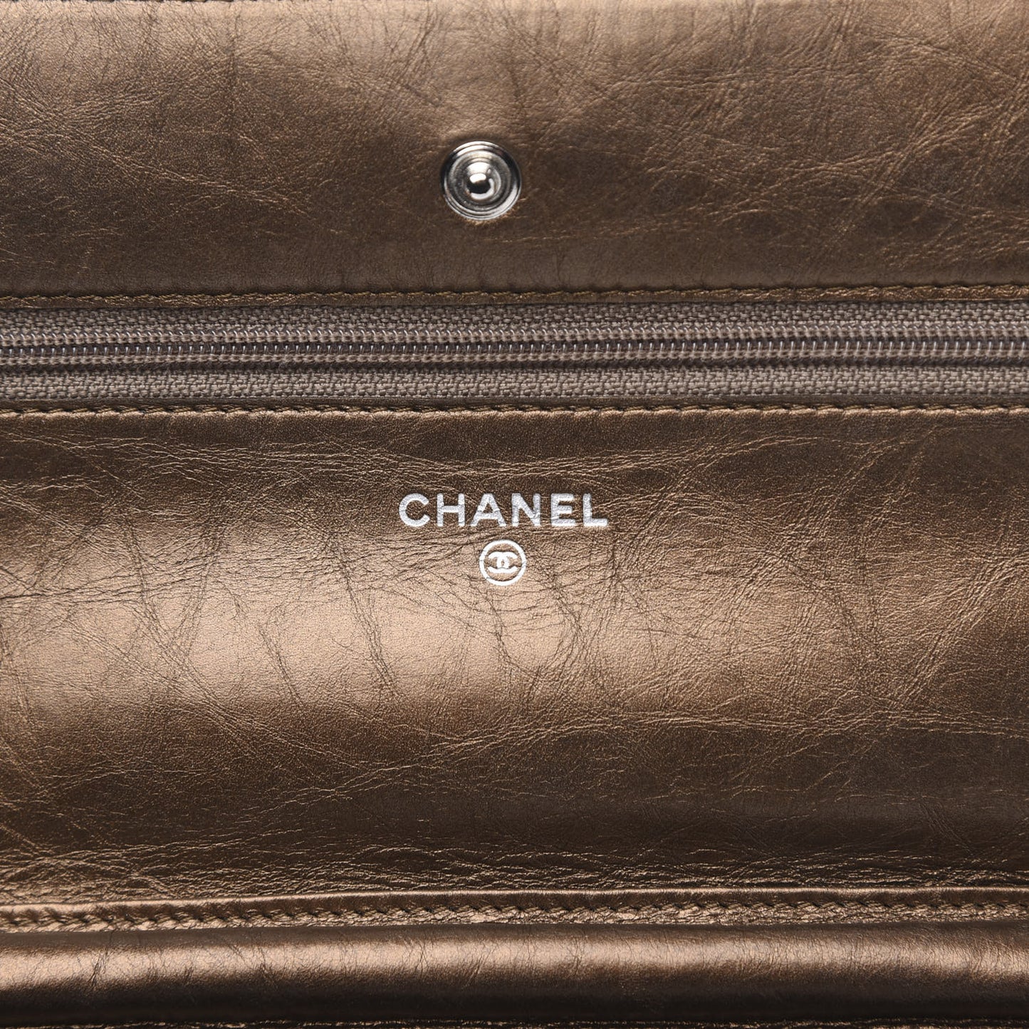 Metallic Aged Calfskin Quilted Reissue Wallet On Chain WOC Bronze