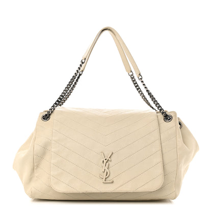 Saint Laurent Vintage Lambskin Chevron Monogram Large Nolita Crema Soft 2 of 14