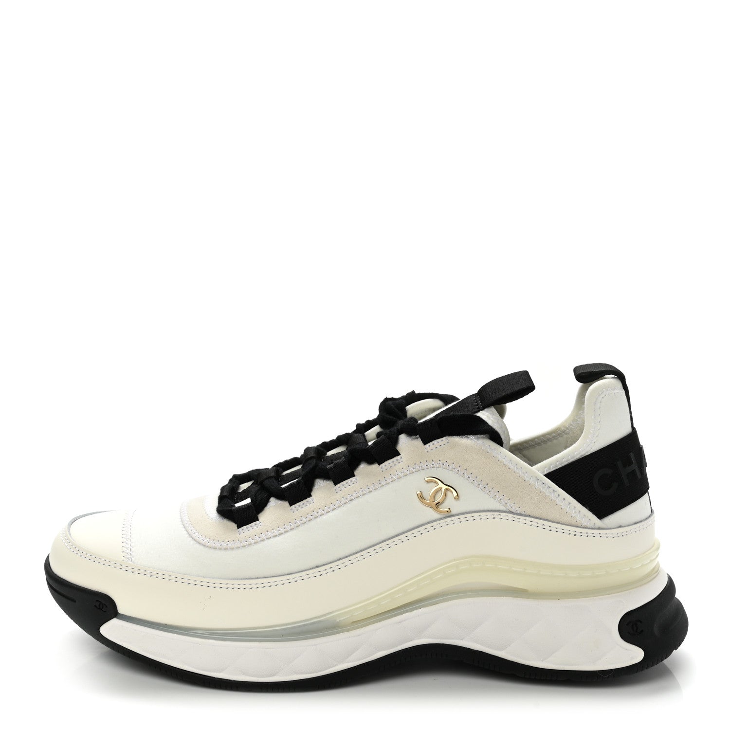 Chanel Velvet Calfskin Mixed Fibers CC Sneakers 41 Ivory Black 1 of 9