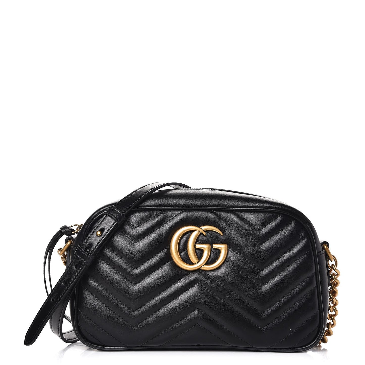 Calfskin Matelasse Small GG Marmont Chain Shoulder Bag Black