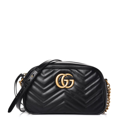 Gucci Calfskin Matelasse Small GG Marmont Chain Shoulder Bag Black 1 of 7