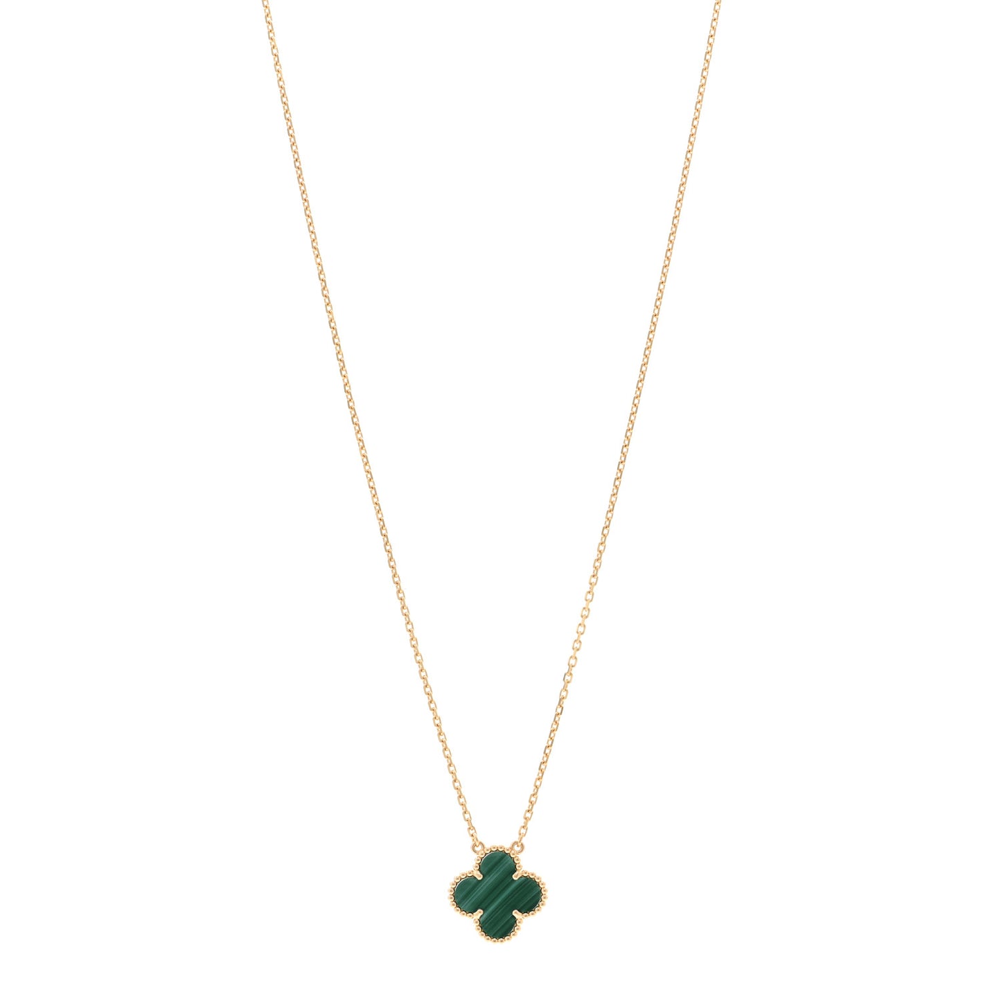 18K Yellow Gold Malachite Vintage Alhambra Pendant Necklace