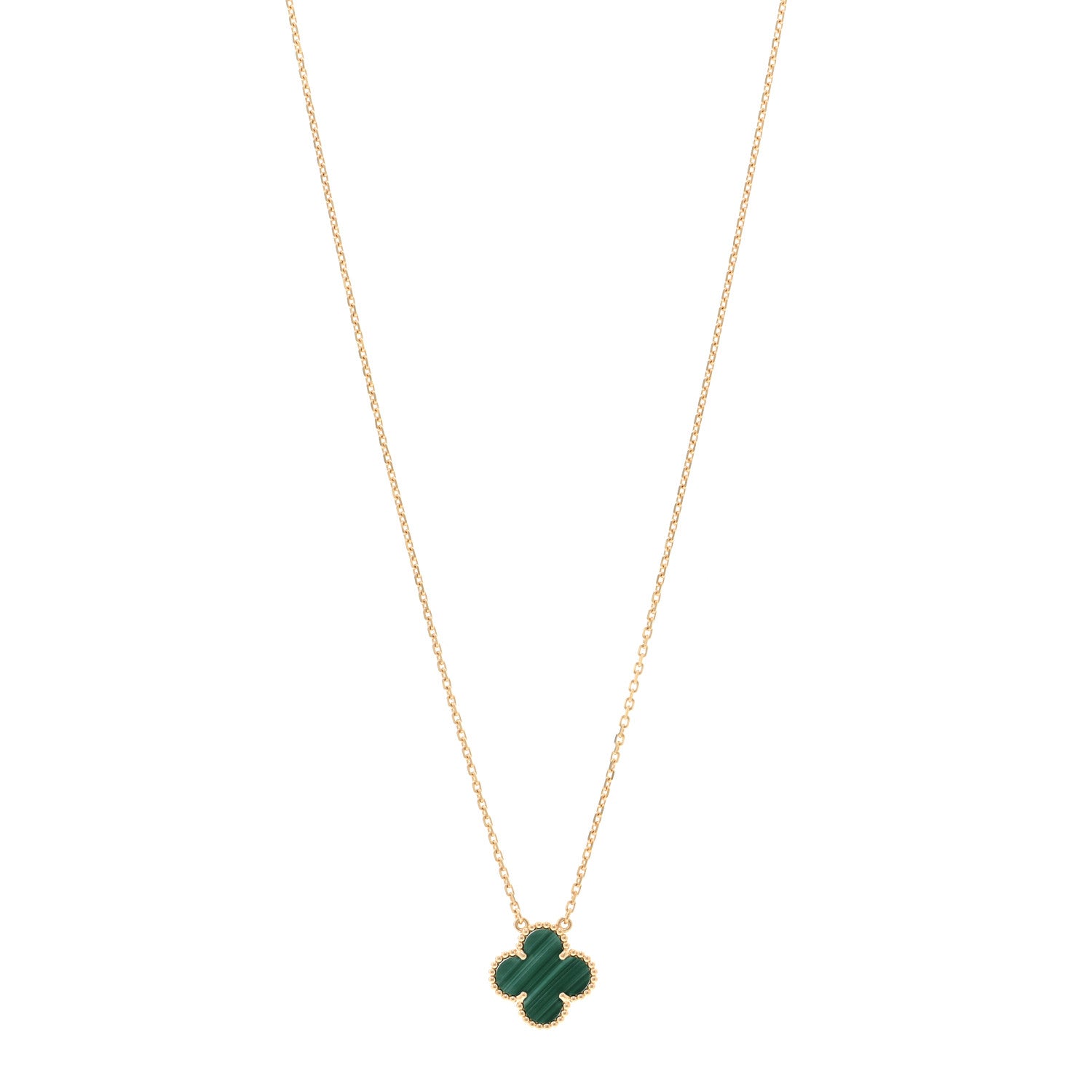 Van Cleef & Arpels 18K Yellow Gold Malachite Vintage Alhambra Pendant Necklace 1 of 5