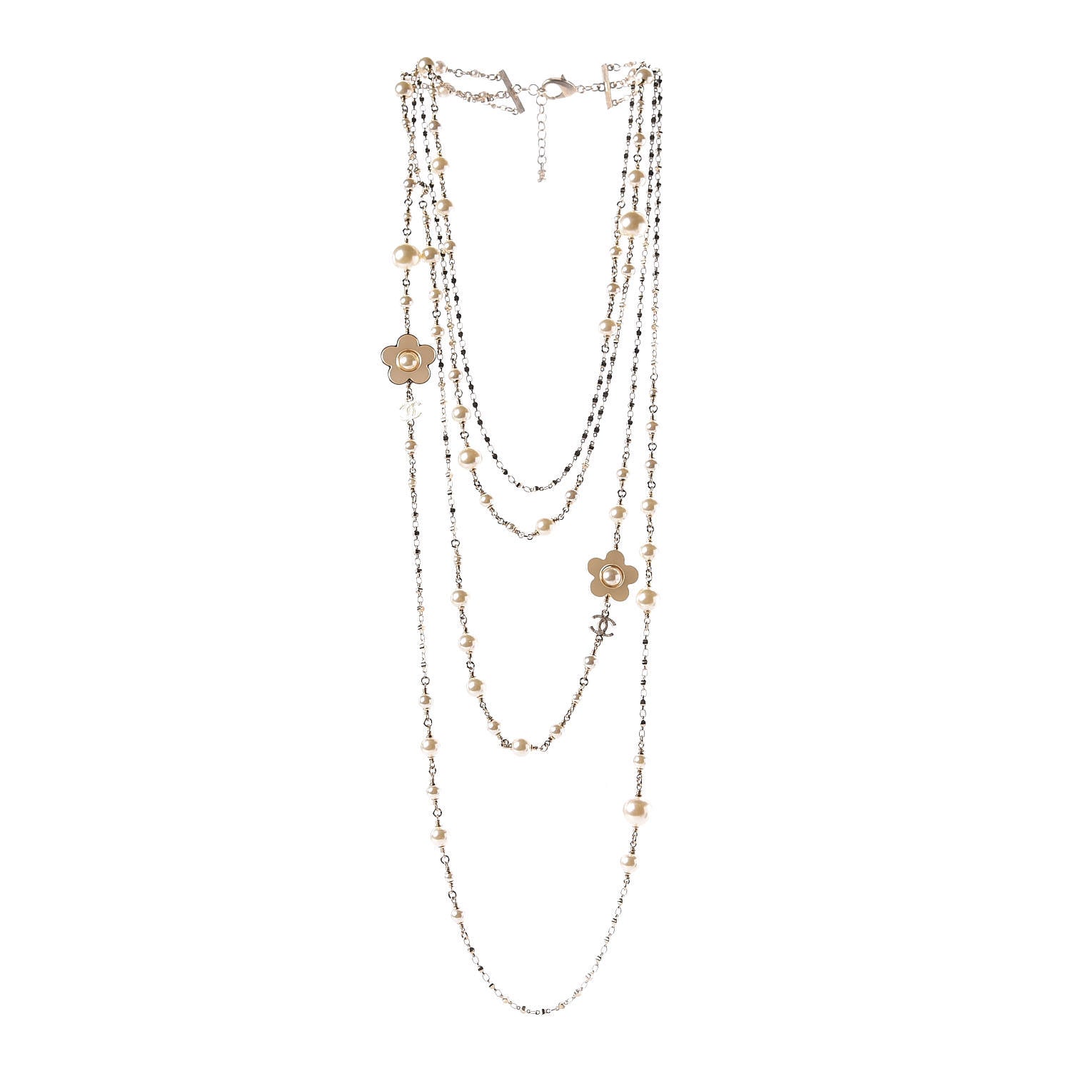 Chanel Pearl Flower CC Multi Strand Long Necklace Gold 3 of 8