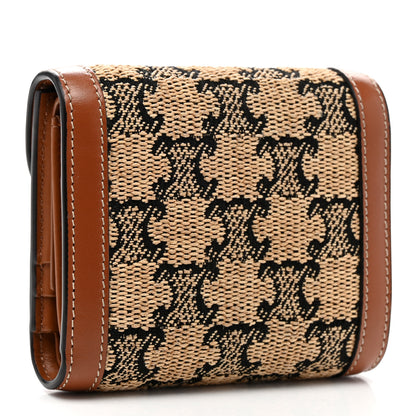Celine Calfskin Triomphe Canvas Small Triomphe Wallet Natural Tan 3 of 7