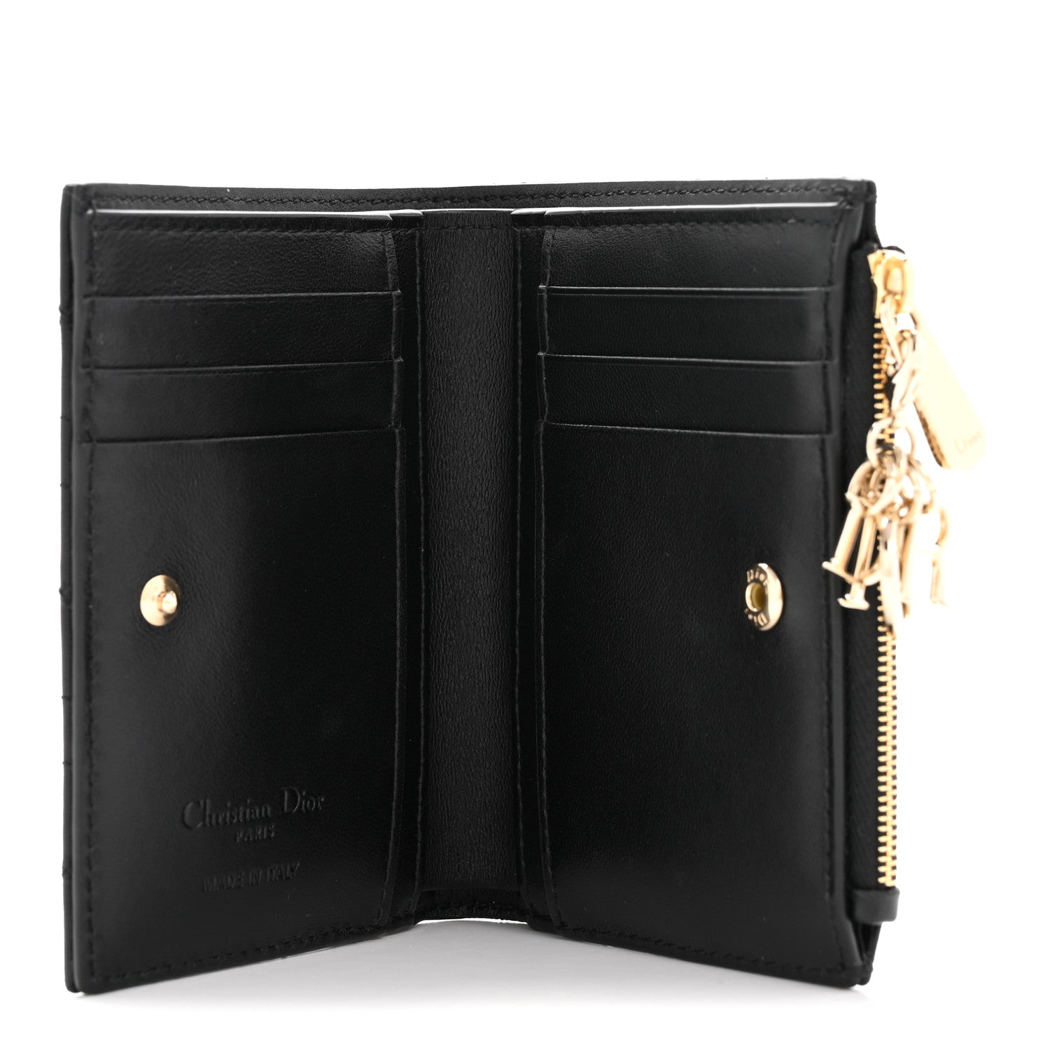 Christian Dior Lambskin Cannage Lady Dior Dahlia Wallet Black