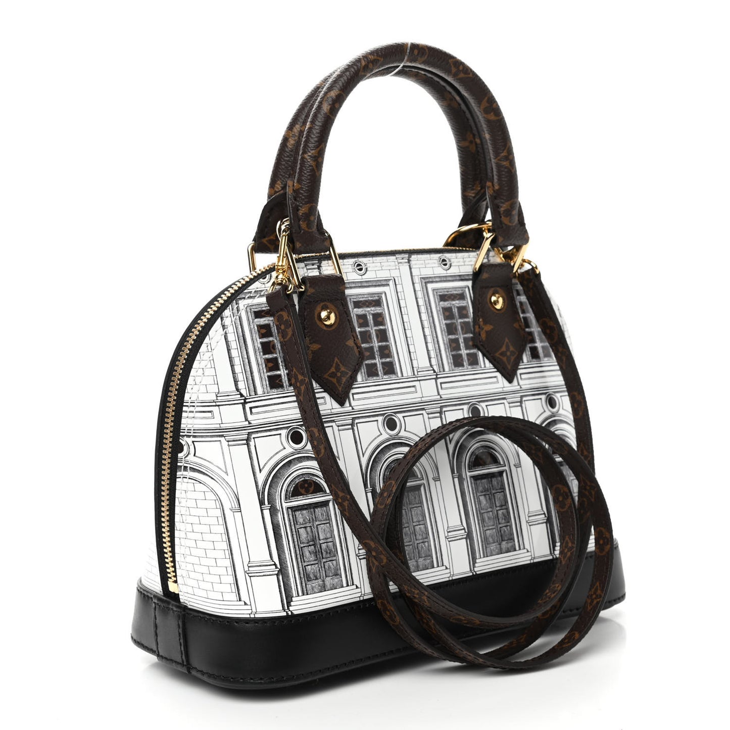 X FORNASETTI Calfskin Architettura Alma BB Black White
