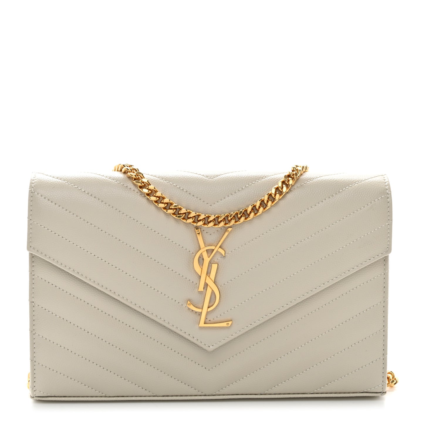 Grain De Poudre Matelasse Chevron Monogram Chain Wallet Crema Soft