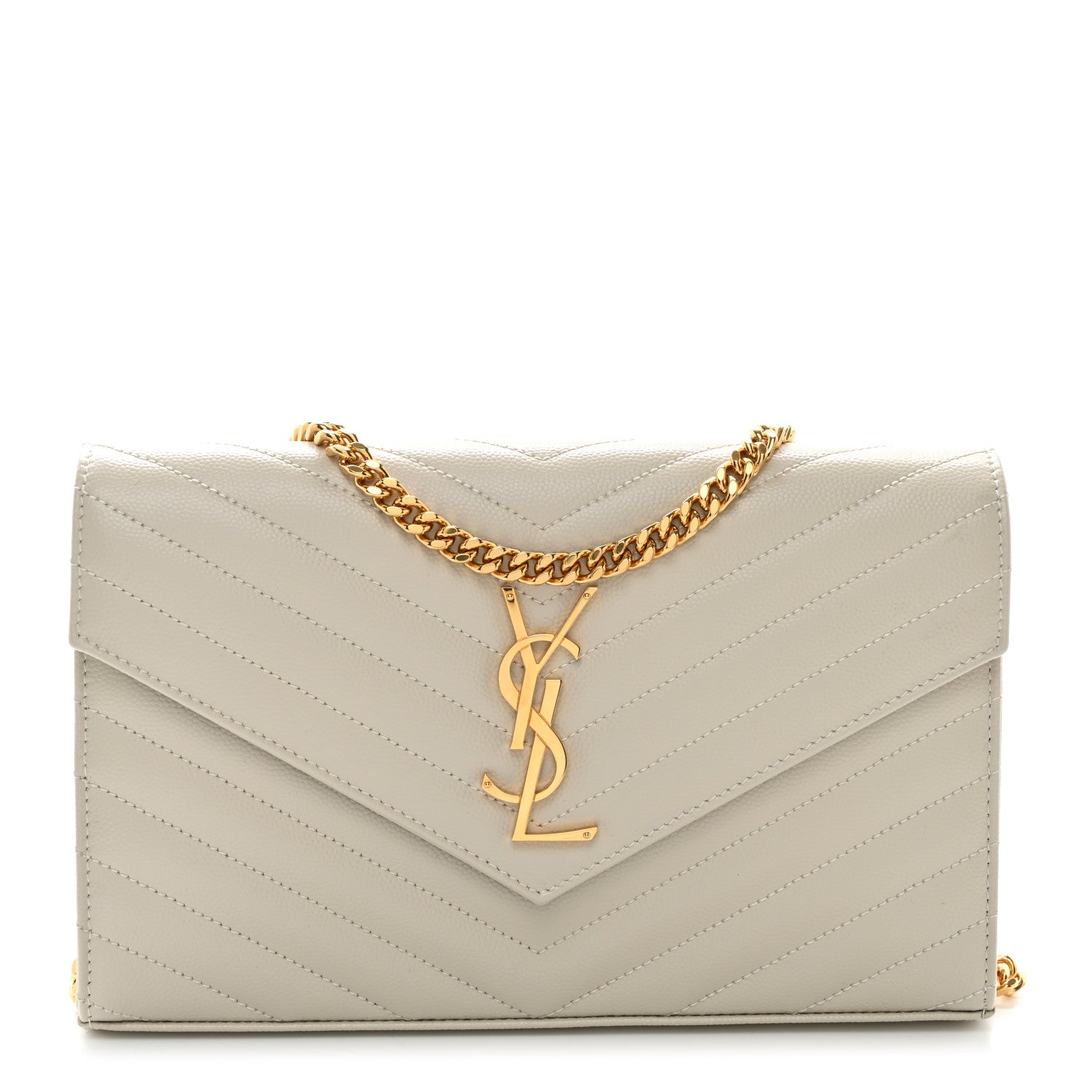 Saint Laurent Grain De Poudre Matelasse Chevron Monogram Chain Wallet Crema Soft 1 of 10