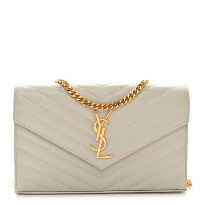 Saint Laurent Grain De Poudre Matelasse Chevron Monogram Chain Wallet Crema Soft 1 of 10